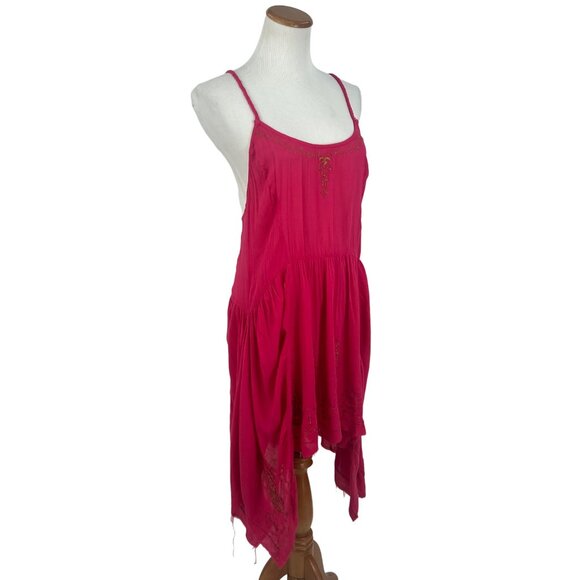 RARE NWT Free People Pink & Gold Embroidered Asymmetrical Boho Gypsy Slip Dress - Picture 8 of 16